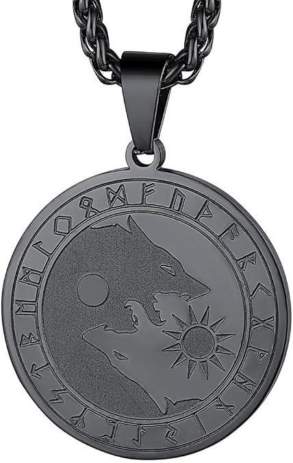 FaithHeart Norse Viking Wolf Pendant Necklace for Men/Women, Stainless Steel/18K Gold Plated Nordic Vikings Stuff Jewelry with Gift Packaging