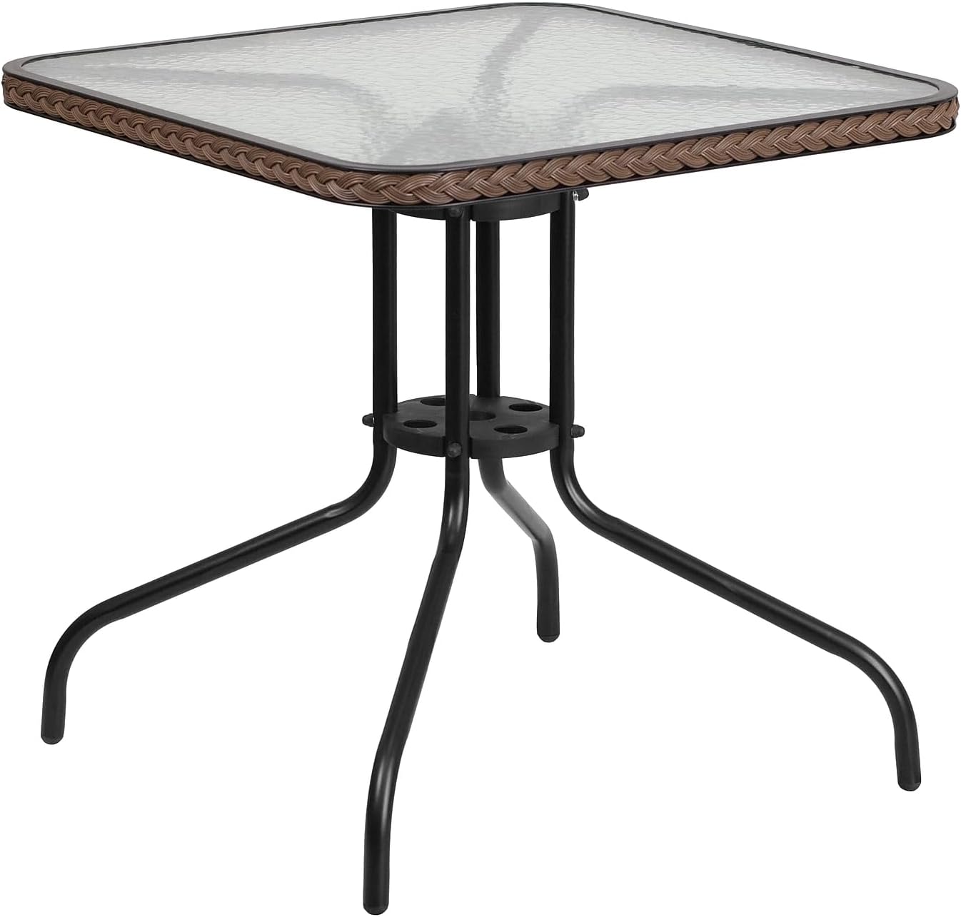 Flash Furniture Barker 28 Square Tempered Glass Metal Table with Dark Brown Rattan Edging