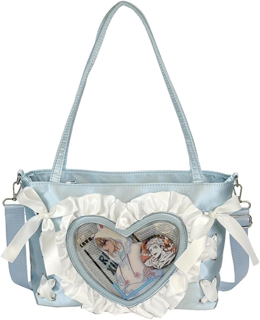 Sweet heart lace design shoulder bag ballet style drawstring messenger bag anime jk itabag bag female