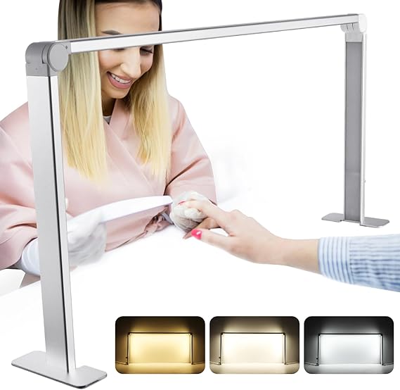 Nail Table Light Foldable - Nail Light for Desk, Square Led Frame Manicure Nail Desk Lamp for Tattoo Lash Tech, 3 Color Temperature 4000k-6500k