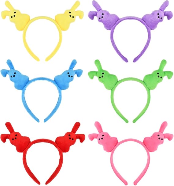 Easter Bunny Headbands, 6 Pack, Plush Rabbit Ears, Assorted Colors