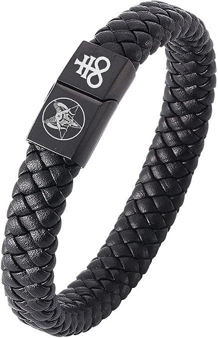 Church of Satan Pentagram Baphomet Goat Satanic Leviathan Cross Bracelet Bangle Supernatural Sigil of Satanas Leather Bracelets Jewelry for Men Women
