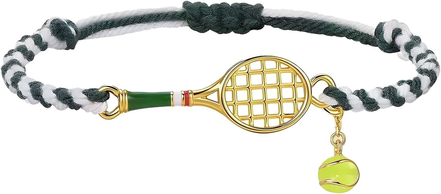 Tizee Stylish Tennis Racket Bracelet - Braided Adjustable Wrist Accessory for Women Men, Sporty Rope Bangle Charm, Gift for Sports Lovers and Teams