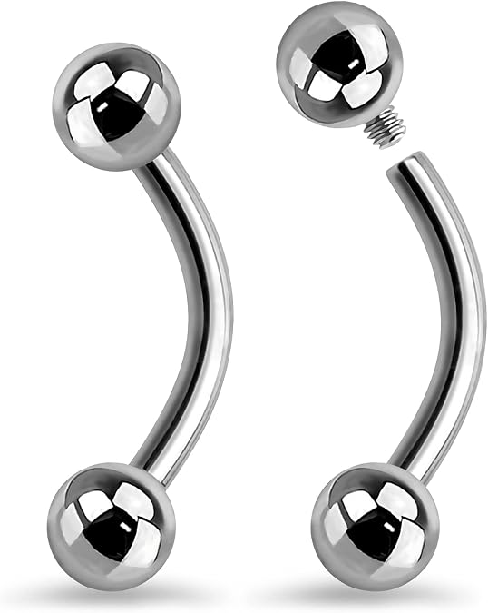 OUFER 2PCS Titanium Eyebrow Piercing Jewelry, Internally Threaded Rook Piercing Jewelry, Vertical Labret Eyebrow Rings, Daith Tragus Cartilage Rook Earrings, Snug Curved Barbell 16G for Women Men