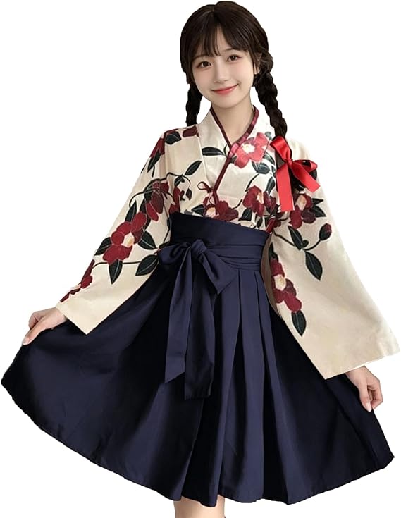 Kimono, Kimono, Taisho Roman, Cosplay, Costume, Shrine Maid, Dress, Women's, Yukata, Girl-Style, Cute, Floral Print, Short Length, Long Length, S-L