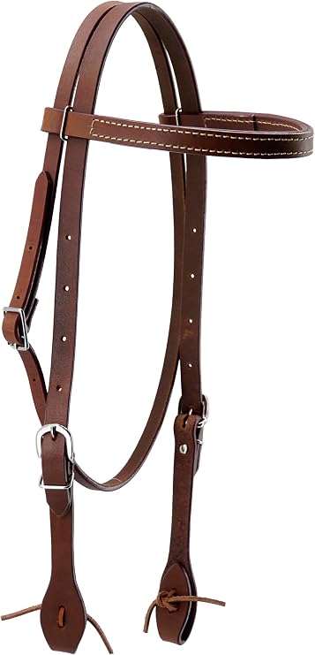 Western Horse Curb Bridle Headstall, Oil-Tanned Full-Grain Leather, Heavy Weight, for Ranch Work, Trail Riding & Training