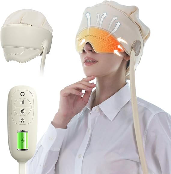 FSA Eligible HSA Approved Head Massager for Headaches, Eye Massager with Heat, 2200 mAh Electric Rechargeable Head Tool for Stress Relief, Migraine Relief Massager for Forehead, 6 Zone Kneading