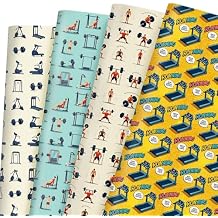 Pineraap Fitness Wrapping Paper 12 Sheets Gym Equipment, Funny Treadmill Gift Wrap Weightlifting Wrapping Paper for Gym Lovers, Personal Trainers, Fitness Enthusiasts, 20"28"