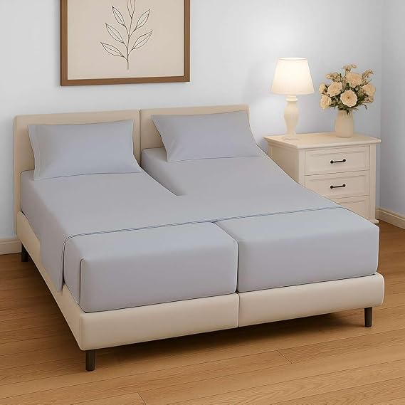 Split King Sheets Sets for Adjustable Bed, 5 Piece Bedding Set, Ultra Soft & Wrinkle Free, Fits Between 12" to 16" Deep Mattress, Easy Care Brushed Microfiber, Silver Grey