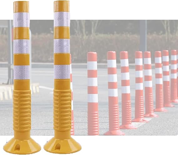 30 Inch Industrial Traffic Safety Bollards for DrivewaysParking Reflective Bollard Delineator for Home Garage Street Decor or Traffic Sensitive Area,Yellow and White-2 Pack