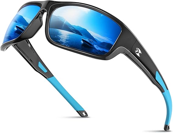suoso Polarized Sports Sunglasses for Men & Women Wrap Design UV Protection | HD polarized TAC Lens Reduces Glare Non-slip Temples Fit for Golf Fishing Running Cycling Lightweight TR90, Case & Pouch