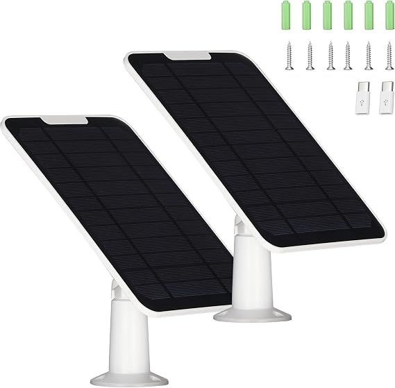 2 Pack Upgrade 5V 6W Solar Panel for Security Camera Eufycam 2C/2C Pro/2/2 Pro/E20/E40/E Continuous Power with Micro USB Port USB-C Adapter 9.8ft/3m Charging Cord