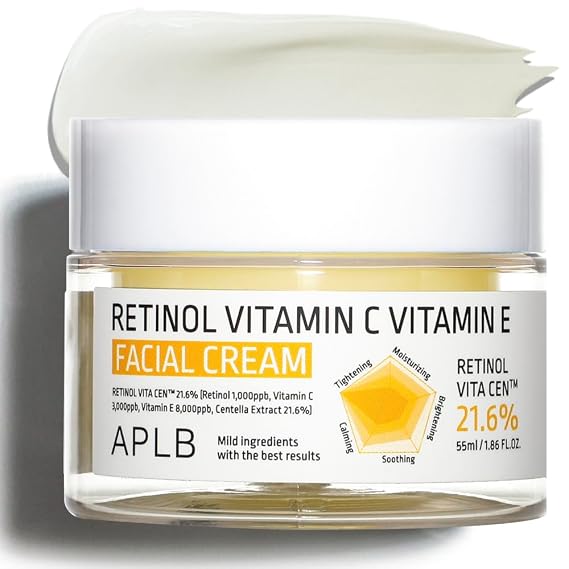 APLB Retinol Vitamin C Vitamin E Facial Cream | RETINOL VITA CENTM 21.6% 1.86 FL.OZ/Korean Skincare, Deep hydration, Retinol, Revitalize for gentle and improve skin texture