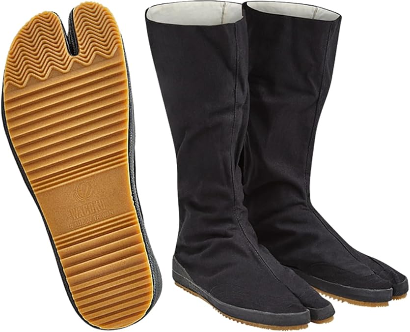 MAR | Black Traditional Tabi Boots Japanese Style, Tabi Split Toe Shoes, Jika Tabi Style, Indoor &amp; Outdoor Tabi Shoes, Bujinkan Tabi Boots, Ninja Tabi Shoes, Jikatabi Boots Unisex — Long Length