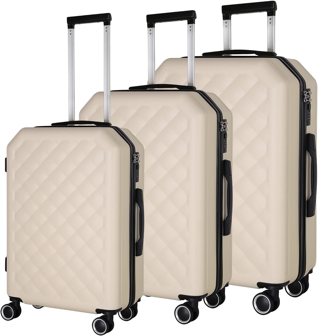 OUSHENG Luggage Sets with Spinner Wheels, 3 Piece Hardside Suitcase Set for Women, 28 inch Large Luggage, 24 inch Hardshell Luggage, 20 inch Carry on Luggage, Elegant Beige
