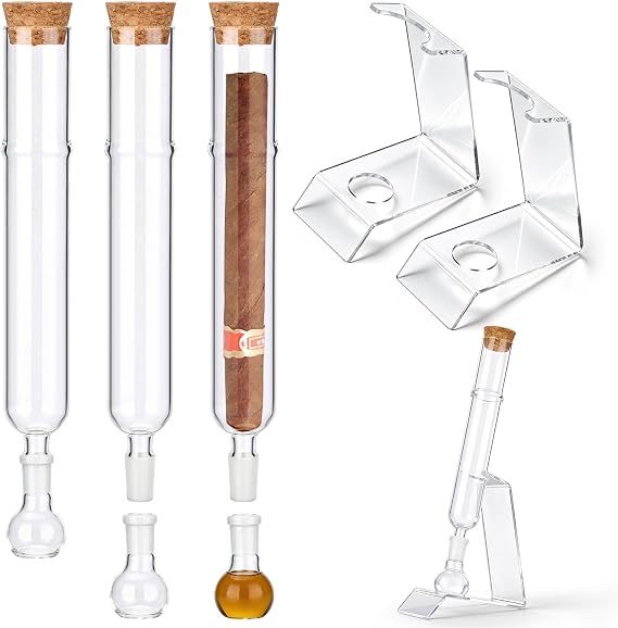 2 Set Glass Incense Tube Infuser Kit 10.24 Inch Straight Pipe with Base and Wood Plug Portable Travel Case Tube for Mellowing Flavor Preservation Gifts Men