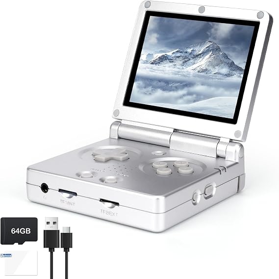 RG35XXSP FILP Retro Handheld Game Console 3.5-inch 640*480 IPS Screen 3300mAh Built-in 64G TF Card Supports Multiple Simulators Linux System with Screen Protector Silver
