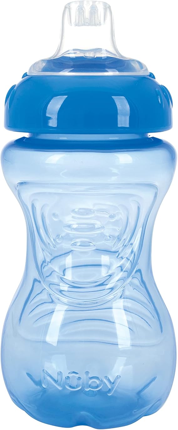 Nuby No Spill Easy Grip for Kids - 10 oz - Spill-Proof Toddler Sippy Cups - Dishwasher Safe - 6+ Months - Blue