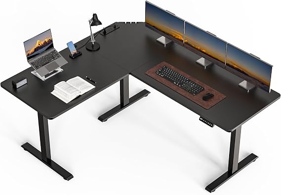63 x 55 inch L-Shaped Standing Desk, Corner Computer Desk, Electric Standing Desk Adjustable Height, Sit to Stand Ergonomic Workstation for Home Office, Black
