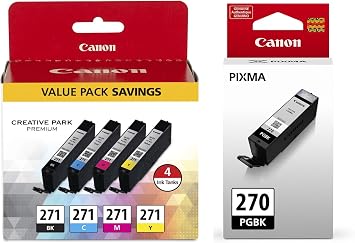 Canon PGI-270 Pigment Black Ink Tank + Canon CLI-271 CMYK Ink Tank 4-Pack