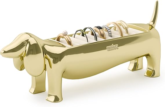 Umbra Dachsie Ring Holder - Gift for Weiner Dog Dachshund Doxie Lover - Jewelry Storage, Brass