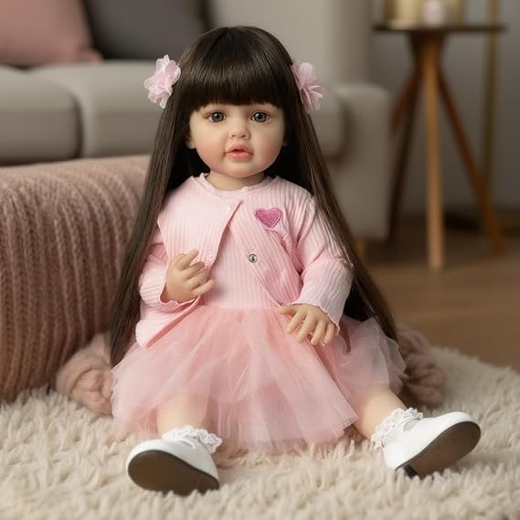 Pinky Reborn Lovely 22inch 55cm Reborn Baby Dolls Vinyl Full Body Silicone Girl Reborn Baby Dolls Realistic Anatomically Correct Real Girl,Handmade Lifelike Awake Eyes,Multicolor Gift for Child