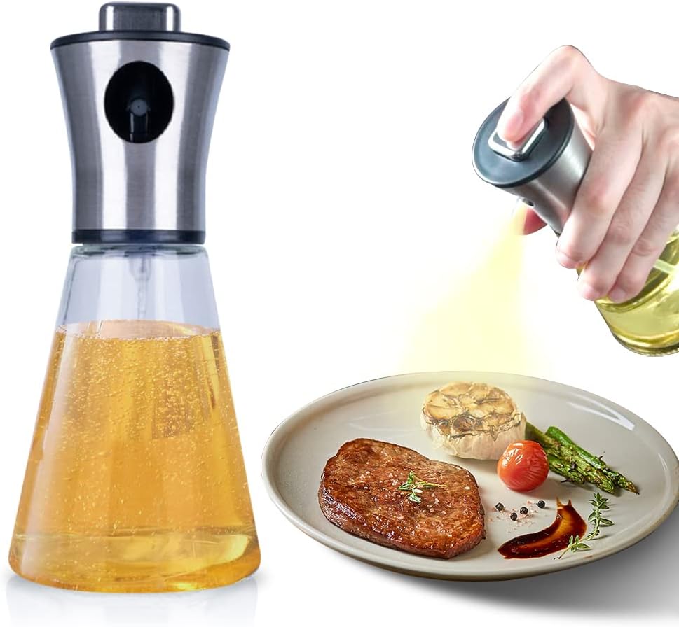 GLLBTPT Oil Sprayer for Air Fryer 200ml Oil Sprayer For Cooking 304 Stainless Steel Olive Oil Dispenser Spray Bottle with Funnel for Cooking,Salad, BBQ, Kitchen Baking, Roasting