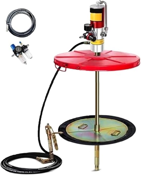 High Pressure 50:1 Ratio Pneumatic Drum Pump, Air Operated Grease Pump with 16ft Tubing, Grease Gun, Drum Cap, for 55 Gallon Drums, 0.85l/Min Discharge, Perfect for Industrial Use