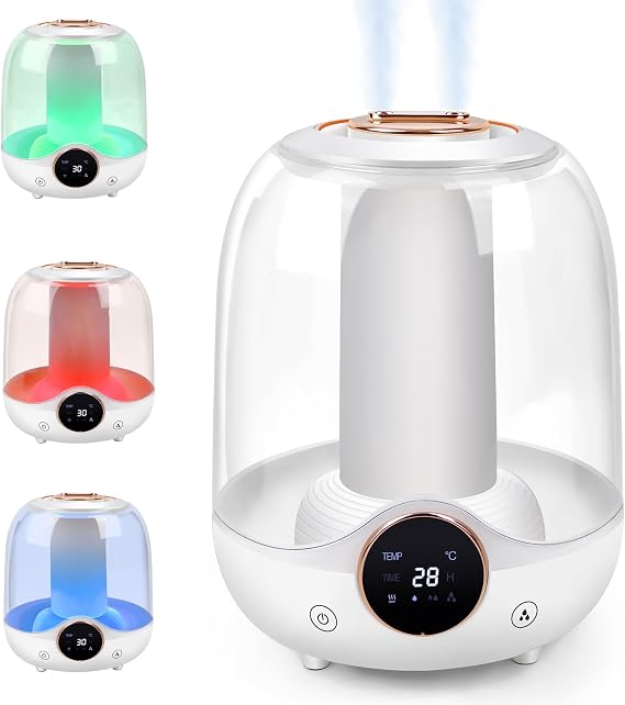 Humidifiers for Bedroom, Cool Mist Humidifier Large Room for Home with Detachable Top-fill 3L Water Tank, 3 Mist Levels and Essential Oil Diffuser, Night Light, Auto Shut Off, Easy Clean Humidifier