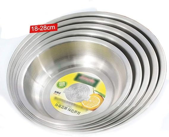 5pcs Set 304 Stainless Steel Food Dishes Dinner Plates Tableware Dinnerware Dishes Set Round Plate Bowl for Salad Fish Soup Rice Cereal (5, 18cm)
