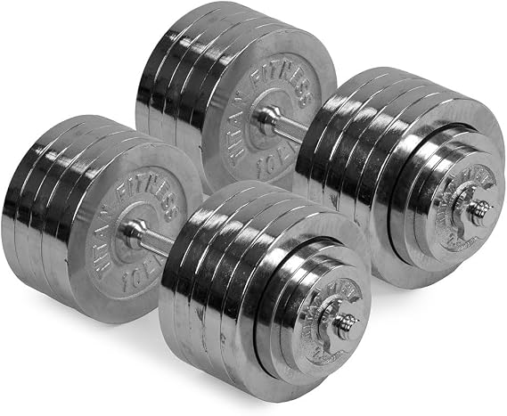 Titan Fitness 200 LB Adjustable Chrome Dumbbell Set, Pair of 100 LB Dumbbells, Durable Chrome Plates, Medium Knurl Grip Handles, Includes Four Star Collars, Space-Saving Home Gym Equipment