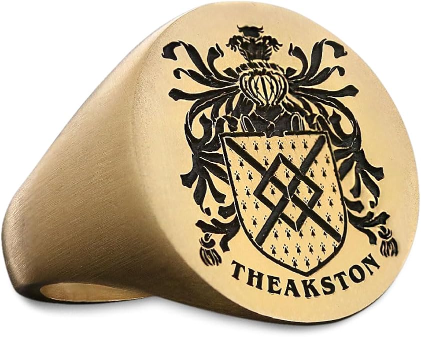 Coat of Arms Ring, Personalized Signet Ring, Customized Family Crest Ring, Engraved Celtic Ring, Sterling Silver, Gold Plated, Medium Size