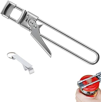 Jar Opener,Adjustable Non-Slip Multifunctional Stainless Steel Can Opener,Multi Opener Set with Jar Opener Gripper Pad and Bottle Opener Keychain