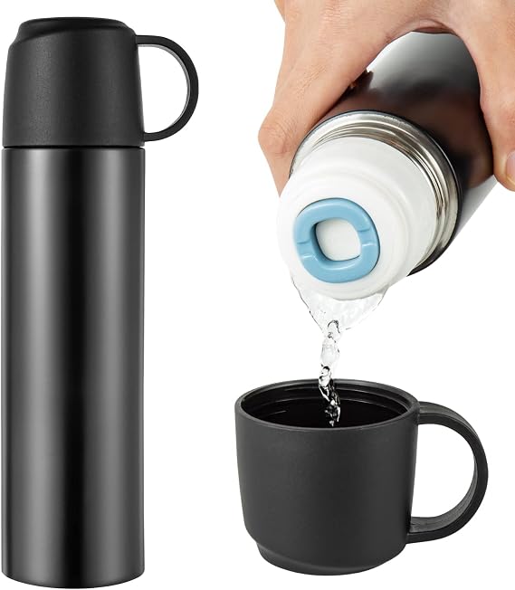 Stainless Steel Water Bottle - Insulated Vacuum Flask with Leakproof Lid & Cup, Double Walled Sport Travel Mug Keeps Hot & Cold