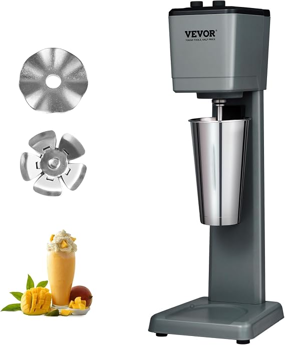 VEVOR Milkshake Maker, 375W Electric Milkshake Machine, Single Head Drink Mixer Blender Machine, 3-Speed Milkshake Mixer with 820 ml Stainless Steel Cup, Milkshake Blender for Commercial and Home