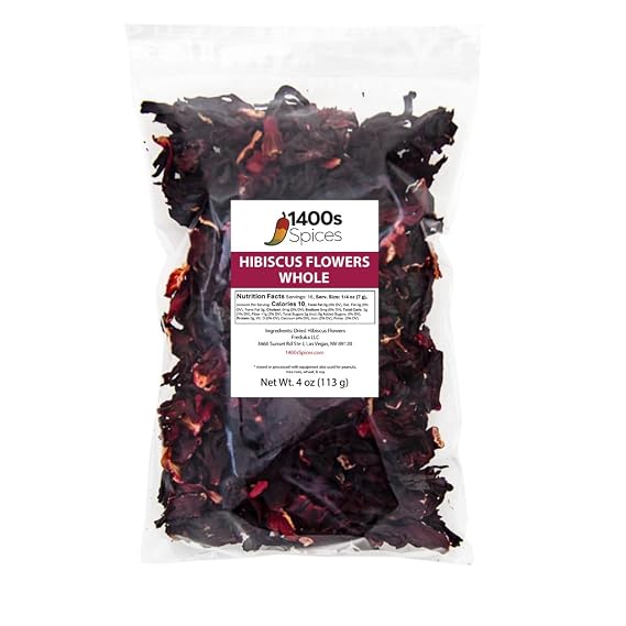 4oz Dried Whole Hibiscus Flowers and Petals, Flor de Jamaica | Perfect for Tea and Mexican Agua Fresca, Sorrel Flower, Zobo Flower