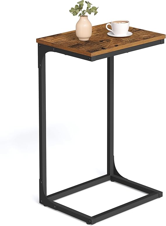 VASAGLE C-Shaped Side Table, Bedside Table, Sofa Side Table, with Metal Frame, Industrial, for Living Room, Bedroom, Rustic Brown and Black LET353B01