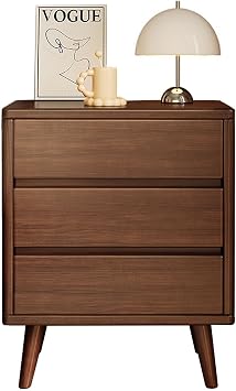Bedside Table Side Table,Solid Wood Bedside Table, Triple Height Storage Cabinet, Sofa Side Table With 3 Storage Drawers, 62cm High, Tapered Legs, Suitable For Bedroom, Living Room(Walnut-19.7in)