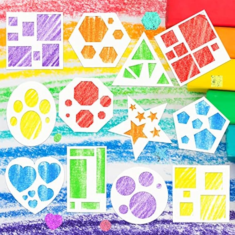 12 Pieces Geometric Stencils Template Set for Kids Children Simple Drawing Stencils Colorful Art Painting Template for Toddlers Preschooler Learning Tool White,4.9 x 5.1 Inches