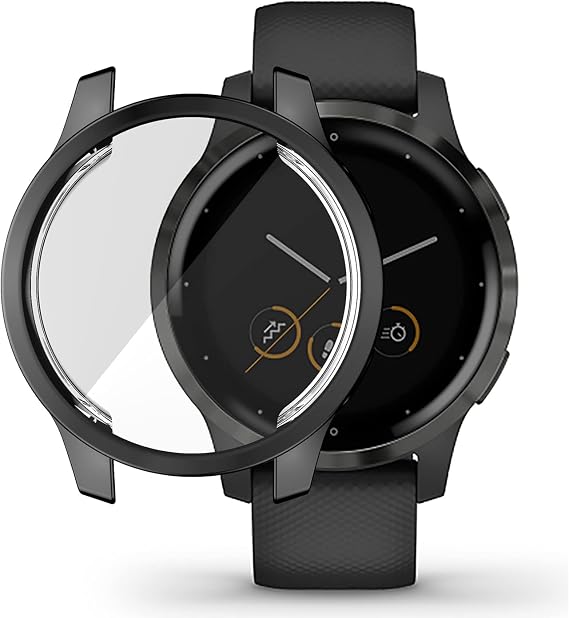 Compatible with Garmin Vivoactive 4/Venu 2 45mm Waterproof Protective Case Soft TPU Plated All Around Scratch-Proof Screen Protector Cover (Vivoactive 4/Venu 2 45mm, Black)