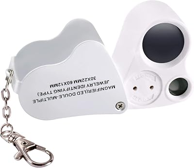 Jiusion Portable Lighted LED Illuminated Jewelry Magnifier 30X 60X Wearable Handheld Dual Lens Eye Loupe Magnifying Glasses Micro Microscope with Keychain and Lanyard