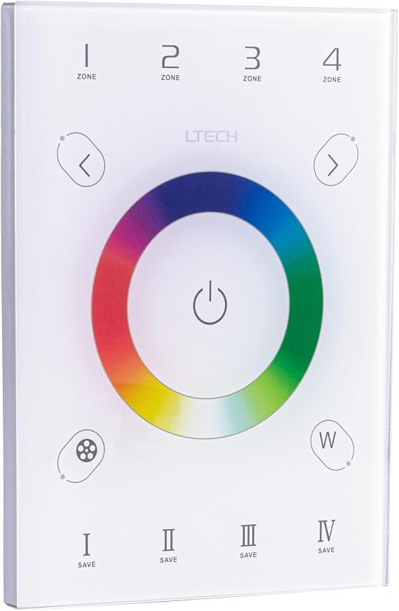 LTech UX8 DMX & Wireless RGBW LED Touch Panel Wall Mount Lighting Controller, 4 Zone