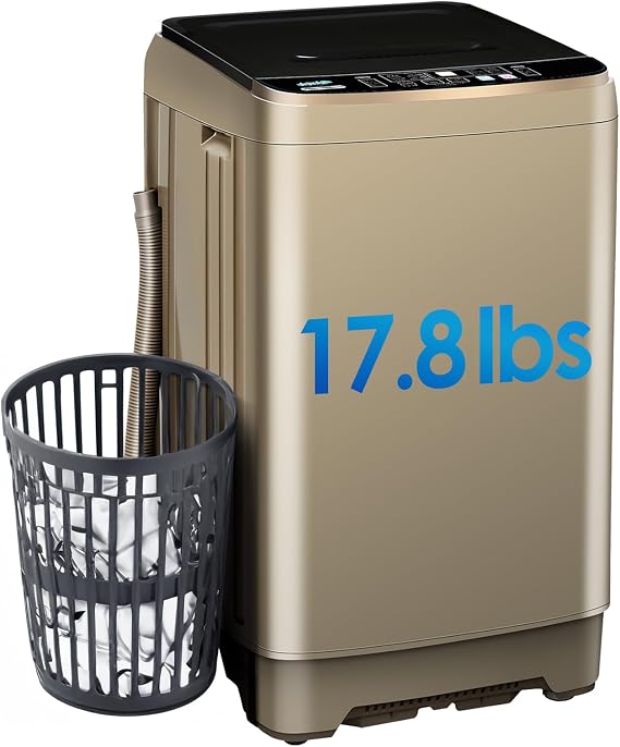 Anypro Clothes Washing Machines 17.8LBS Full Automatic Washer and Spinner Combo with 10 Programs and 8 Water Levels, Laundry Wash Machine for Apartment RV Dorm Home, Gold