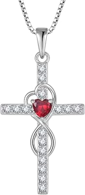Cross Infinity Necklace Pendant Sterling Silver Religious Jewelry Pendant Necklace Birthstone Heart-shaped Ladies Pendant