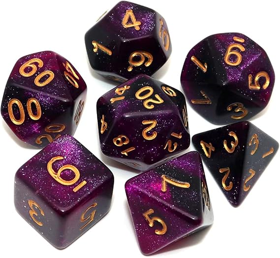 Black Mix Purple Nebula Dice DND Polyhedral Dice Set for Dungeon and Dragons D&amp;D Pathfinder RPG Board Games 7-Die Set with Dice Bag