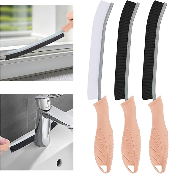 TQRR Hard Bristle Crevice Cleaning Brush UK-Thin Gap Cleaning Brush, Grout Brush, Kitchen Brush, Cleaning Tools for Toilet, Bathroom, Home, Bathtub, Sink, Household, Window (3, Pink)