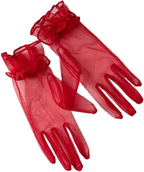 Opera Party Gloves Wrist Length Ruffle Tulle Full Finger Wedding Bridal Evening Dress Short Gloves
