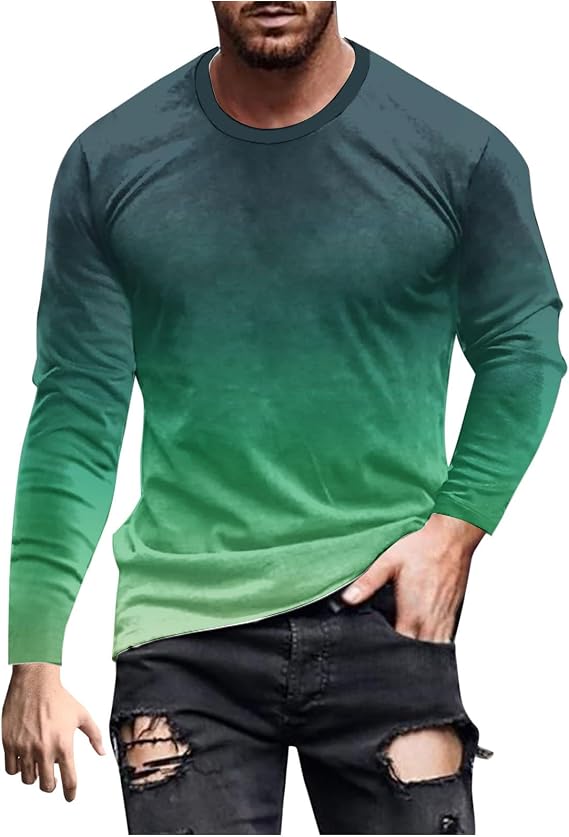 Big and Tall T Shirts for Men Graphic Tee Causal Fashion Long Sleeve Gradient Color Pullover Sweatshirt Going Out
