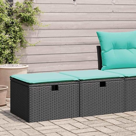 Black 2 Piece Garden Sofa Set Outdoor Patio Furniture with Storage Square Synthetic Rattan and Blue Cushions for Balcony Porch Small Spaces