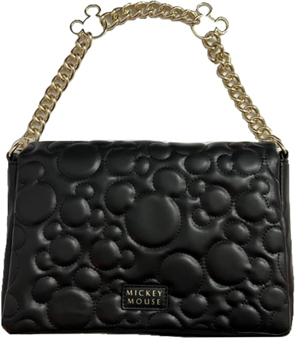Disney Mickey Mouse Black Quilted Shoulder Bag Purse With Gold Chain Handle Primark